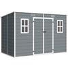 Outsunny Casetta per Attrezzi a 2 Ingressi con Finestre e Prese d'Aria, in PP e Alluminio, 303x183x184 cm, Grigio | Aosom Italy