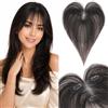 Silk-co 3D Hair Topper per Capelli Veri Donna con Clip Nero Naturale, 28cm 13g Hand-tied Toupet Toupee Leggero con Frangia Sottile