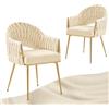 SDXYSTCE Set di 2 Sedie da Pranzo in Velluto - Sedie Cucina Moderne Imbottite - Poltrone Scandinave da Lettura con Braccioli e Schienale - Oro e Bianco