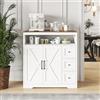 MASAJIA Credenza Bianco Rustica, Madia Cucina 100x40x105 con 3 Cassetti, Scomparto Aperto e Ripiani Regolabili - Buffet Mobile Bassa per Sala da Pranzo,Soggiorno (MDF)