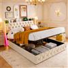 LieABak Letto a molle 160 x 200 cm con vano portaoggetti, letto matrimoniale imbottito con rete a doghe, letto idraulico con cassetta, letto per ragazzi con LED e USB, letto funzionale in velluto, beige (160