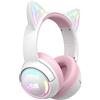 NiC IS COCNG Cuffie Bluetooth con Orecchio di Gatto Senza Fili + USB, Rosa | Microfono, Over Ear Pieghevole, Luce LED RGB, 2,4 GHz Wireless + USB Cablate, Per PC TV Tablet iPad Viaggio Ragazzi Ragazze