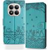 Butnyeoe Cover per Xiaomi Redmi Note 15 Pro 4G Libro,Gatti/Fiori Motivo in Rilievo Custodia,PU Pelle Protettiva Portafoglio Flip Wallet Case Con Slot per Schede e Magnetica Supporto,Blu-Verde