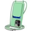 FMPCUON Cordino per Cellulare per iPhone 15 Pro Max con Porta Carte con Collana Regolabile Tracolla Silicone Liquido Case Custodia Cover,Verde chiaro