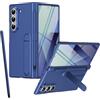 BaiFu Custodia con supporto per Samsung Z Fold 6, Pellicola protettiva, Protezione Cerniera, Portapenne, Cover con pieghevole supporto per Samsung Galaxy Z Fold6 e penna stilo-Blu scuro