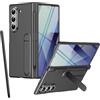 BaiFu Custodia con supporto per Samsung Z Fold 6, Pellicola protettiva, Protezione Cerniera, Portapenne, Cover con pieghevole supporto per Samsung Galaxy Z Fold6 e penna stilo-Grigio