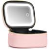 Generic Piccola trousse da viaggio con specchio e luce, mini organizer per cosmetici con 3 luminosità regolabili, borsa da toilette portatile e portaoggetti per artisti per donne, rosa, /