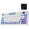 AULA-Verlag Tastiera meccanica da gaming AULA F75 MAX, wireless, con schermo TFT, layout QWERTY US - 2,4 GHz/USB-C/Bluetooth, compatibile con Windows/Mac/Linux, colore bianco e blu, modello Reaper