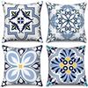 Hnmdmyi Copricuscino Boho 45x45 Set di 4, Blu e Giallo Retro Geometrico Mandala Floreale Decorativo Copricuscini Quadrato Lino Copricuscino per Divano Letto Giardino Esterno Home Decor