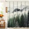 Kzzfqxb 105x160cm Tende da doccia nebbiose con ganci, Montagne di nebbia bianca Foresta di pini Alberi di bosco Paesaggio Scenario Impermeabile, Tessuto in poliestere Bagno Vasca Decorazione naturale