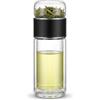 Ginwrek Bottiglia d'acqua in vetro da 350 ml, isolata, con filtro in acciaio inox e coperchio a prova di perdite, infusore in vetro nero riutilizzabile