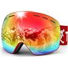 Trusiel Maschera Sci, Occhiali da Sci OTG, Anti Nebbia Anti-UV Maschera da Sci Donna Uomo, Occhiali da Sci Casco Compatibile per Sci Snowboard Sport Invernali (Rosso (VLT 17%))
