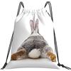 Generic Poliestere Coulisse Borsa da Palestra Grey Rabbit Isolated On A White Background Bunny Tail Back Sacca Sportiva con Coulisse Zaino Scuola per Spiaggia Festival Donna 36X42Cm