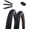 maxxi4you Schwalbe Smart, 2 pneumatici a filo Performance Addix E-25 nero/bronzo 54-559 (26 x 2,10) + 2 camere d'aria Schwalbe DV13 con leva pneumatici maxxi4you