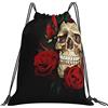 Generic Stampa Borsa Coulisse Skull Head Around The Roses Sacco Sportive Poliestere Zainetti per Piscina Nuoto Yoga 36X42Cm