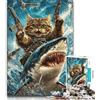 LLONGKT Puzzle per adolescenti con gatto e squalo, 1000 pezzi, giochi divertenti per famiglie, ideale come regalo per tutta la famiglia, 50x75cm