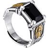 GAUEIOUR Anello con pietra di agata onice nera quadrata retrò anello in rame bianco croce anello gotico gioielli regali per uomo, anelli hip hop di tendenza personalizzati, anelli con pietra nera