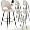 tectake® Sgabello da bar con schienale in velluto, set da 6 sgabelli, sgabello imbottito, gambe in acciaio, poggiapiedi regolabile, piedini antiscivolo, ideale per cucina e bar - Crema/Nero