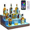 BEARUT Portabottiglie a 3 ripiani con luce LED per bottiglie di liquori, in acrilico, illuminazione RGB, per casa, commerciale, bar, feste, in legno massello