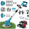 finade Decespugliatore a Batteria 21V 500W, Tagliaerba Elettrico 2 Batteria 2000 mAh 4 Tipi di Lame, L'asta l'impugnatura Regolabili e Pieghevoli, Testa Girante a 90° Per Rifinire Facilmente Giardino e Prati