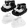 ORFOFE Scarpette per Bambole Reborn in Pu, 2 Paia Eleganti Pizzo Bianco e Nero, Accessori per Vestire Bambole e Decorazioni per Mini Scene Casa