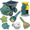 LRXIYODE Set Giocattoli da Spiaggia Dinosauro 7 Pezzi in Plastica Camion Ingegneria, Secchiello e Palette, Gioco Esterno Portatile, Materiale Sicuro e Superficie Liscia