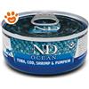 Farmina Cat N&D Ocean Adult Tonno, Merluzzo, Gamberetto e Zucca - Lattina Da 70 Gr
