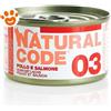 Natural Code 3 Cat Adult al Pollo e Salmone - Lattina Da 85 Gr - CONFEZIONE RISPARMIO