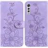 BLOTECH Cover per LG-Velvet/LG G9, Custodia LG-Velvet/LG G9 a libro, Floreale Antiurto in Pelle Flip Wallet Case con Motivo, Slot per Schede, Magnetica Portafoglio Cover per LG-Velvet/LG G9 Viola