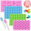 BUZIFU 4 Pezzi Stampi in Silicone per Caramelle Mini Stampini in Silicone per Caramelle Gommose Antiaderenti Stampi per Orsetti Gommosi con 2 Contagocce per Caramelle Biscotti e Cioccolato