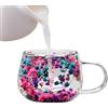 Generic Bicchiere da caffè a doppia parete con fiori secchi, 368,5 g, design con fiori secchi, da caffè trasparente, elegante bicchiere da tè con manico