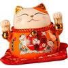 Kukyller Gatto della fortuna in ceramica cinese, statuette di statue di gatti portafortuna Banca della fortuna 4,5 pollici Squisito carino porta fortuna Buon augurio Vaso in ceramica per (Orange)