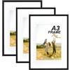 LYYYYX Cornice portafoto A3 con vetro Acrylglas, per montaggio a parete, 3 pezzi, in legno massello, per foto, poster, puzzle