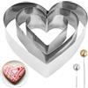 AMANDELIZABE Set di 3 stampi per torte a forma di cuore, in acciaio inox, per torte e biscotti, a forma di cuore, con 3 palline dorate e 3 sfere argentate