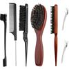 VEGCOO Kit di 7 spazzole per capelli di setole di cinghiale, spazzola di setole naturali, set di pettini con pinzette per capelli lunghi, corti, spessi, sottili, ricci, lisci, ondulati e asciutti per