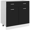 Roanoer Mobile da cucina Lyon nero, moderno con 2 ante e 1 cassetto, mobile da cucina in legno, 80 x 46 x 81,5 cm