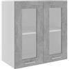 Roanoer Armadietto sospeso in vetro Lyon, grigio cemento, 60 x 31 x 60 cm, mobile da parete in legno con ante in vetro, moderna vetrina da cucina da appendere a parete, per soggiorno e sala da pranzo