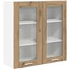 Roanoer Armadietto pensile in rovere Artisan, 80 x 31 x 80 cm, con elementi in vetro, armadio da parete con 2 ante e 3 ripiani per molto spazio in cucina