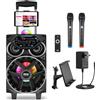 Pyle Cassa Bluetooth Potente 580W, Sistema Stereo Wireless 20cm con Luci Party, Altoparlante Portatile Karaoke, Microfono Wireless, USB, AUX, MP3, SD, FM, Ingresso jack 6,35 mm, Trolley con Ruote