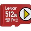 Lexar Play Scheda Micro SD 512GB, microSDXC UHS-I, fino a 205 MB/s lettura, 140 MB/s scrittura, C10, U3, V30, A2, video 4K, scheda ad alta velocità per Switch/dispositivi di giocoportatili/smartphone