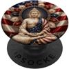 Buddha Designs by Kajiro Buddismo buddista con bandiera USA con fiore di loto PopSockets PopGrip Adesivo