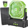 Cawevon Ventilatore solare da 10000 mAh, ventilatore da campeggio con pannello solare e luce da 10 W, ventilatore portatile a 4 velocità con display LED, 4 timer, gancio per appendere e regolabile a