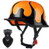 GAOFZHAO Casco Moto Mezza Scodella Fiamme Custom, Stile Tedesco M35 Hot Rod con Maschera, Omologato ECE 22.06, Calotta Anti-Fungo per Cruiser Bobber(11,XXL(63~64cm))
