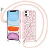 Xylota Cover con Cordino per iPhone 11 6,1, Custodia Trasparente con Aesthetic Disegni Leopardata, Ultra Sottile TPU + PC Antiurto Protettiva Case con Corda Collana Tracolla Laccio Collo, Rosa