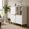Dmora - Credenza Arided, Buffet da Soggiorno, Madia da Salotto, Dispensa da Cucina, 100x30 h115 cm, Bianco e Noce