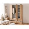 Dmora - Guardaroba Weymouth, Mobile camera da letto a 3 ante e 2 cassetti, Armadio appendiabiti, 135x52h200 cm, Rovere