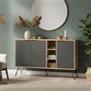 Dmora - Credenza Perseus, Buffet da soggiorno, Madia da salotto, Dispensa da cucina, 142x36h83 cm, Quercia e Antracite