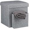 Relaxdays Pouf Pieghevole con Contenitore Estraibile, Coperchio Rimovibile, HLP: 38x38x38 cm in Lino, Grigio