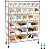 VEVOR Scaffale Portaoggetti Mobile a 7 Ripiani, 26 Contenitori Portaoggetti, Sistema di Scaffalature in Filo d'Acciaio con Ruote, per Garage, Magazzino, Ufficio, Ristorante, Aula, Cucina