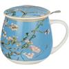 Duo Tazza con infusore e coperchio in porcellana New Bone China - Mandorlo in fiore, design artistico ispirato a Van Gogh, ideale per tè e infusioni Porcelain